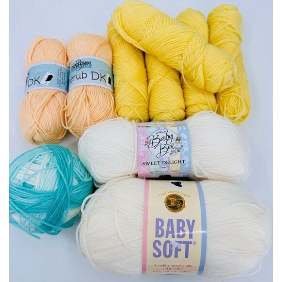 BABY YARN Lion Brand Baby Soft Cascade Cherub DK Baby Bee Mixed Yarn Lot Yellow - Picture 1 of 14